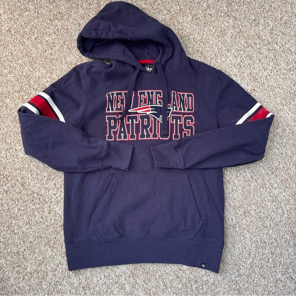 47 Brand New England Patriots Navy Pullover Hoodie With Red & White Accents